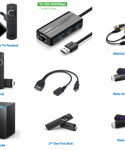 USB Hub with 3 USB Port +LAN Ethernet Adapter for (FIRE Stick 2nd Gen, 3rd Gen 4K, Fire TV Gen 3rd 4K,Fire TV Cube 4K,ROKU Stick,Mobile)
