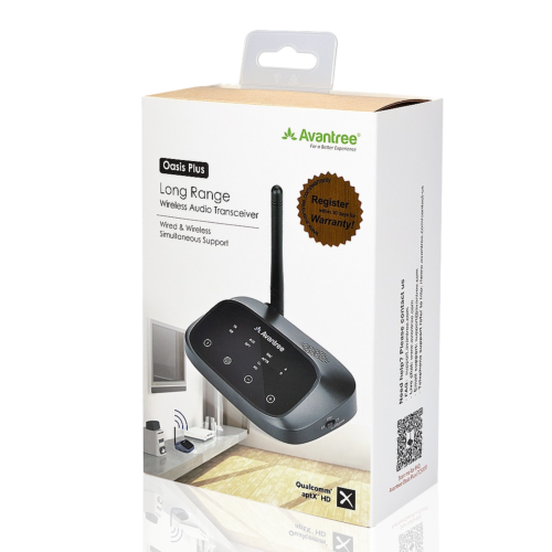 Avantree Oasis Plus aptX HD Long Range Bluetooth Transmitter Receiver for TV Audio, Home Stereo, Optical Digital, AUX & RCA, Wired & Wireless Simultaneously, Dual Link Low Latency