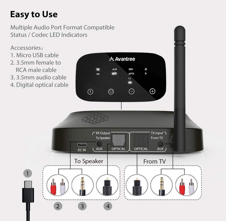 Avantree Oasis Plus aptX HD Long Range Bluetooth Transmitter Receiver for TV Audio, Home Stereo, Optical Digital, AUX & RCA, Wired & Wireless Simultaneously, Dual Link Low Latency - Image 7