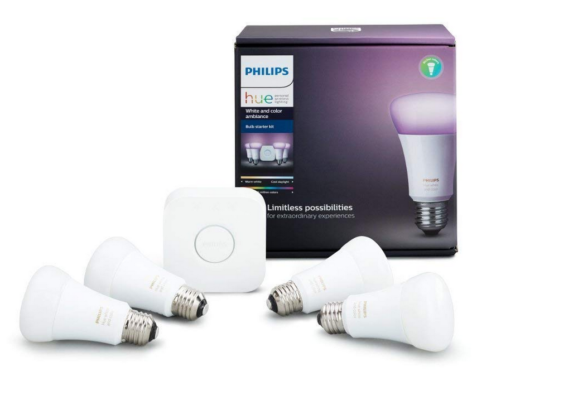 Philips Hue White and Color Ambiance A19 60W Equivalent LED Smart Bulb Starter Kit (4 A19 Bulbs) Compatible with Amazon Alexa Apple HomeKit and Google Assistant