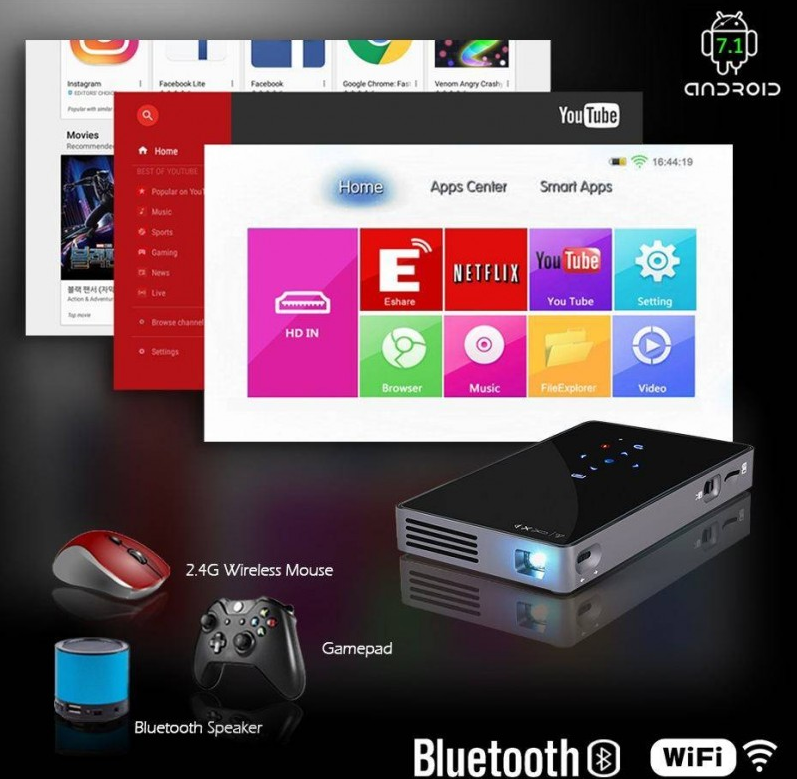 AUN Android 7.1 WIFI, Bluetooth, HDMI, Home Theater 2G+32G Mini D5S Smart Projector - Image 8