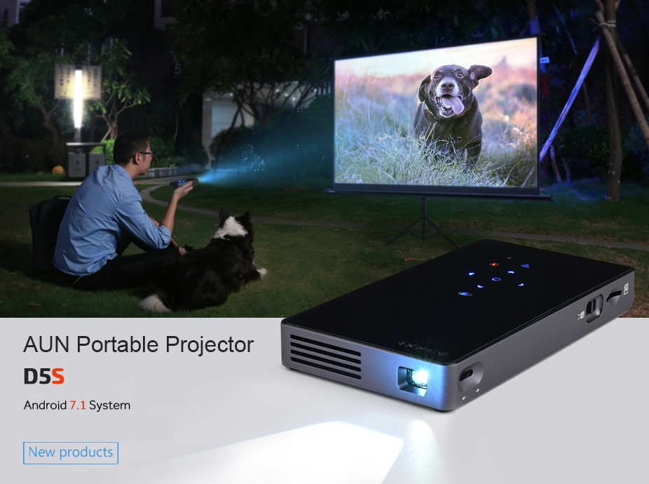 AUN Android 7.1 WIFI, Bluetooth, HDMI, Home Theater 2G+32G Mini D5S Smart Projector