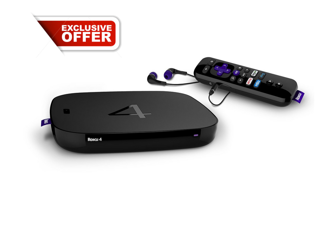 Roku 4 | HD and 4K UHD Streaming Media Player with Enhanced Remote (Voice Search, Lost Remote Finder, and Headphone), Quad-Core Processor, Dual-Band Wi-Fi, Ethernet, and USB Port (Open Box