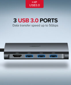 Alternative view of Ugreen USB 3.0 HUB PD Charger USB-C to HDMI VGA Card Reader Ethernet Adapter