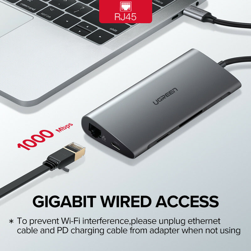 Ugreen USB 3.0 HUB PD Charger USB-C to HDMI VGA Card Reader Ethernet Adapter - Image 5