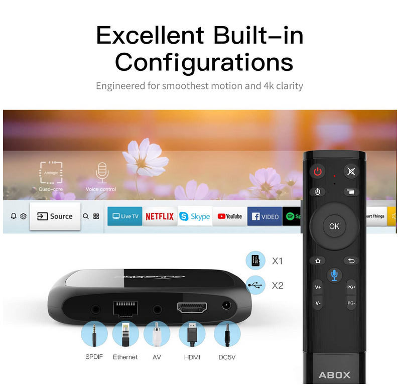 ABOX A4 Android 7.1 TV Box with Voice Remote Ultra 4K HD Smart TV Box 2GB RAM 16GB ROM Bluetooth 4.0 S905W Quad Core A53 Processor 64 Bits - Image 6