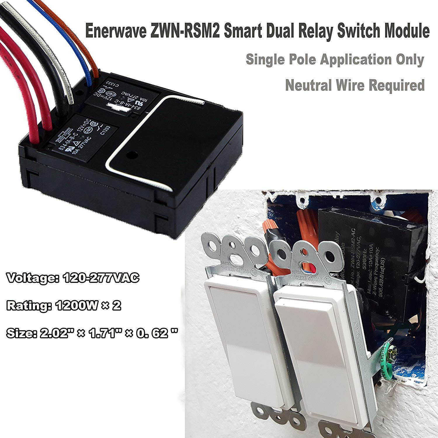ZWN-RSM2 Plus Z-Wave Smart Dual Relay Switch Module Home Wireless Automation - Image 3
