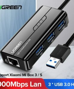 Ugreen Gigabit Ethernet Adapter 3 Ports USB 3.0/ 2.0 Hub +RJ45 Network for Mi Box 3/S/MacBook/Windows/Linux