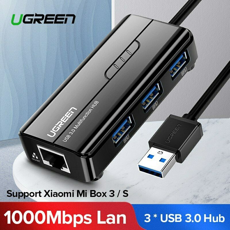 Ugreen Gigabit Ethernet Adapter 3 Ports USB 3.0/ 2.0 Hub +RJ45 Network for Mi Box 3/S/MacBook/Windows/Linux