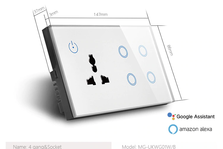 WIFI Socket with 4 Gang WIFI Switch 600W,WIFI Intelligent Wall Socket 16A,compatible Alexa,Google assistant - Image 3