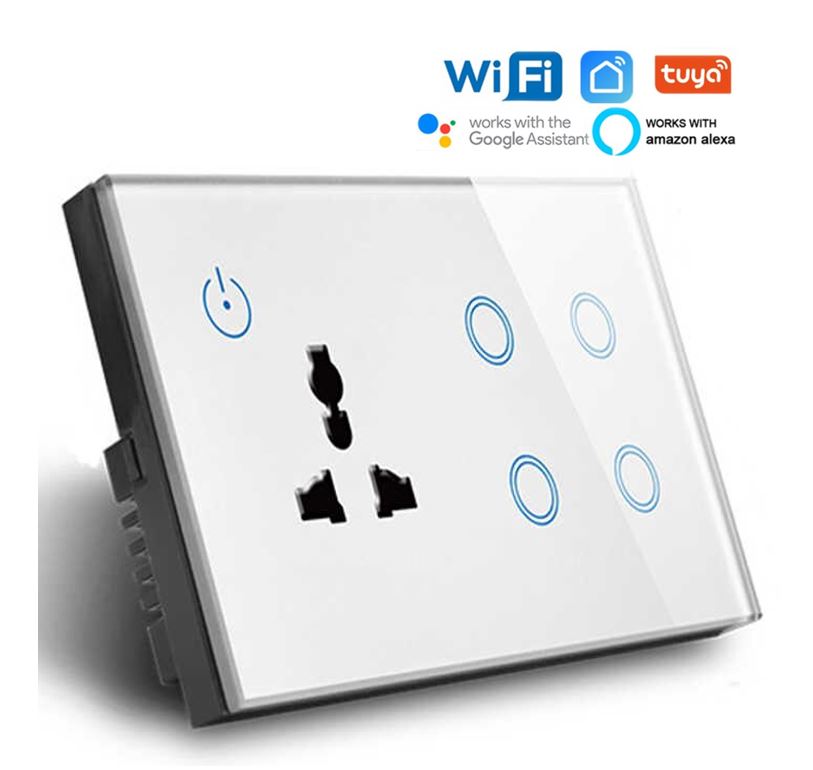 WIFI Socket with 4 Gang WIFI Switch 600W,WIFI Intelligent Wall Socket 16A,compatible Alexa,Google assistant