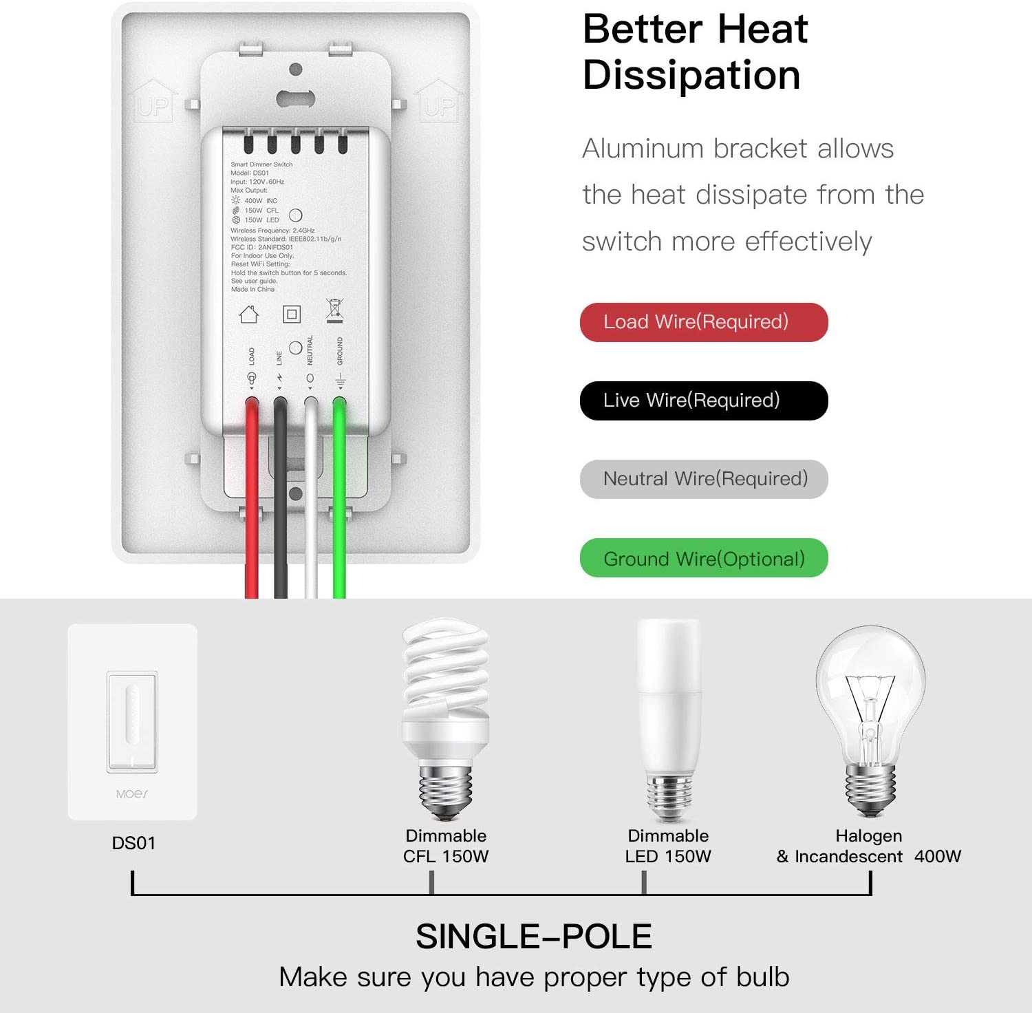 MOES WiFi Smart Light Dimmer Switch,Compatible with Alexa Google Home for Voice Control,No Hub Required - Image 5