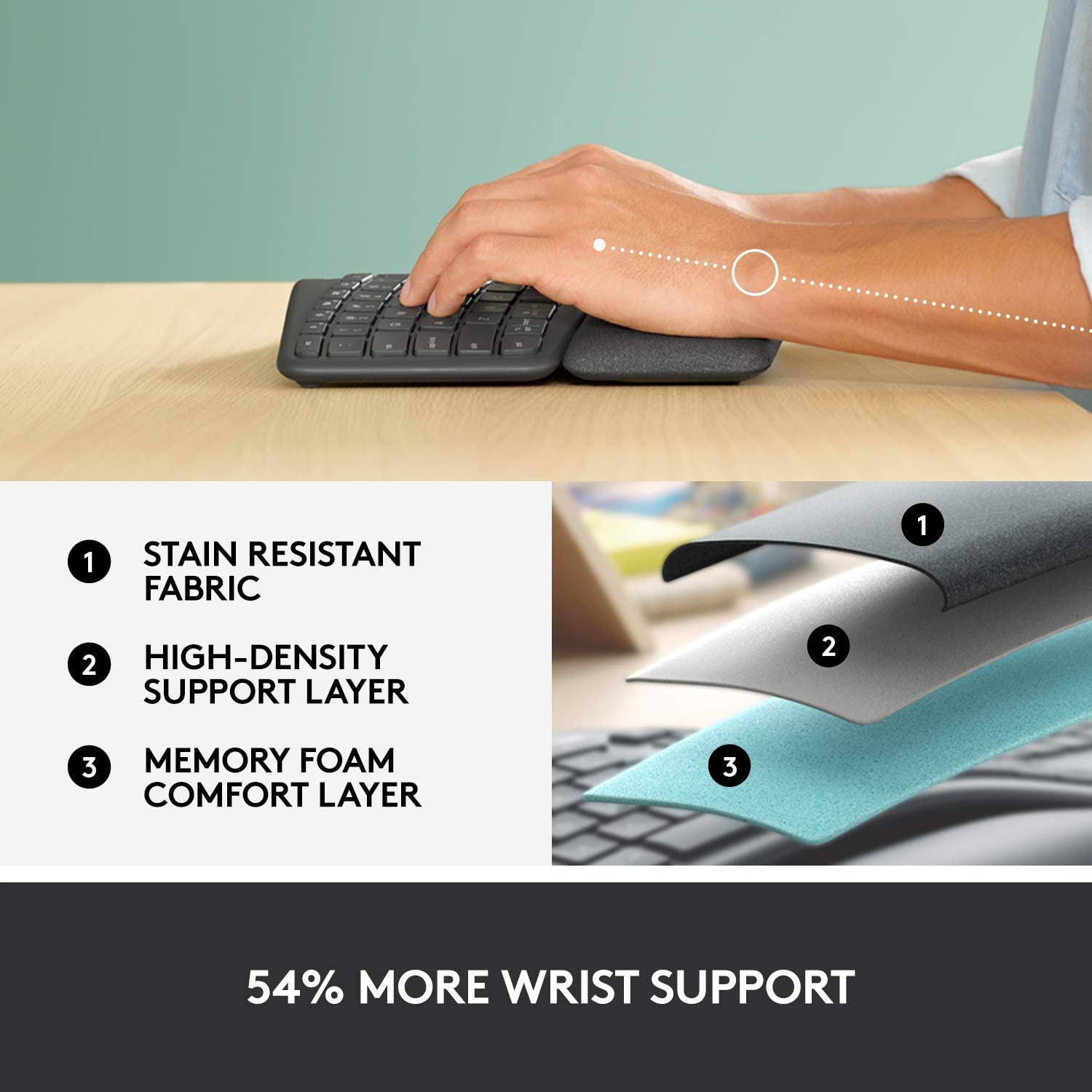 Logitech Ergo K860 Wireless Ergonomic Keyboard with Wrist Rest - Split Keyboard Layout for Windows/Mac, Bluetooth or USB Connectivity - Image 8