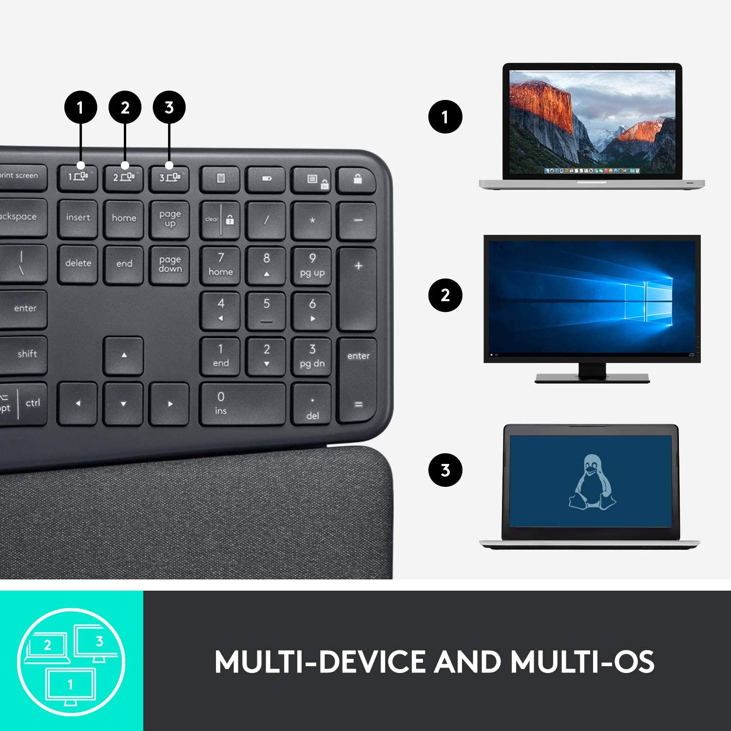 Logitech Ergo K860 Wireless Ergonomic Keyboard with Wrist Rest - Split Keyboard Layout for Windows/Mac, Bluetooth or USB Connectivity - Image 5
