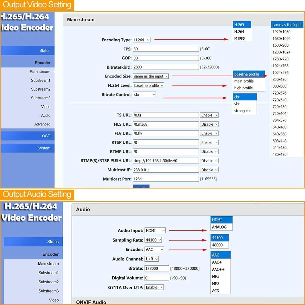 H.265/H.264 HDMI Video Encoder for Live Stream Broadcast on Facebook YouTube Ustream Wowza Streaming Platforms.Support RTMP/RTMPS/RTSP/UDP/RTP/HTTP/Onvif/m3u8/FLV,HDMI to IP Encoder - Image 6