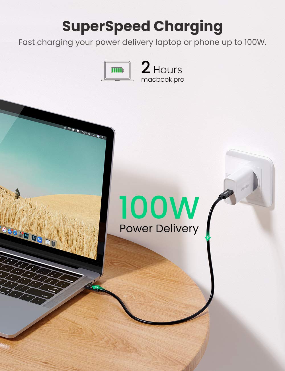 UGREEN Thunderbolt 3 Cable 1.6ft, 40Gbps USB-C to USB-C Cable 100W Fast Charging 5K Video USB 3.1 Gen 2/1 Compatible with MacBook Pro/Air, Huawei MateBook, ThinkPad X1, Yoga C930, XPS13/15, EliteBook - Image 4