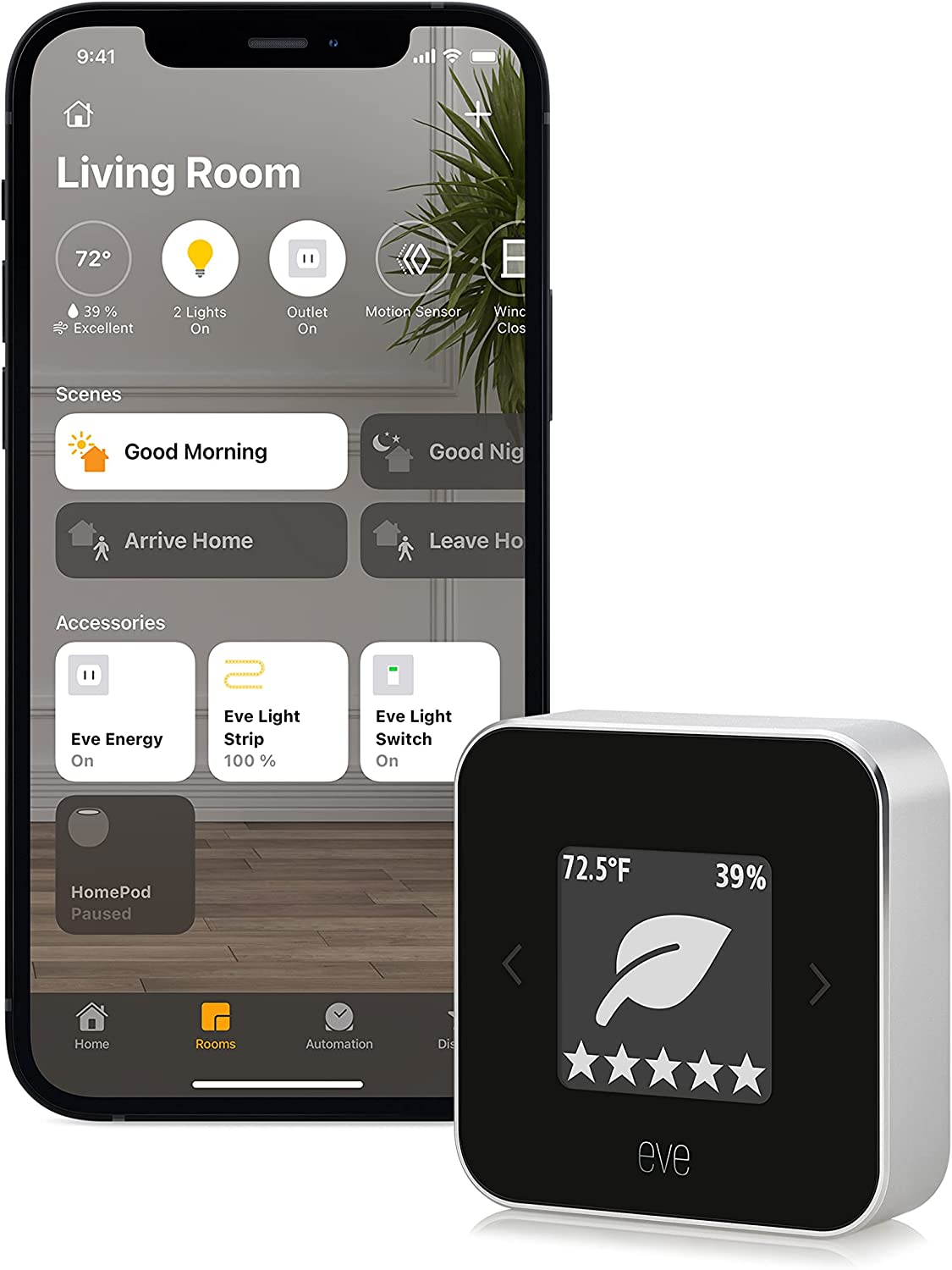 Eve Room - Indoor air Quality Sensor to Monitor air Quality (VOC), Temperature & Humidity, Apple HomeKit Technology, Bluetooth,