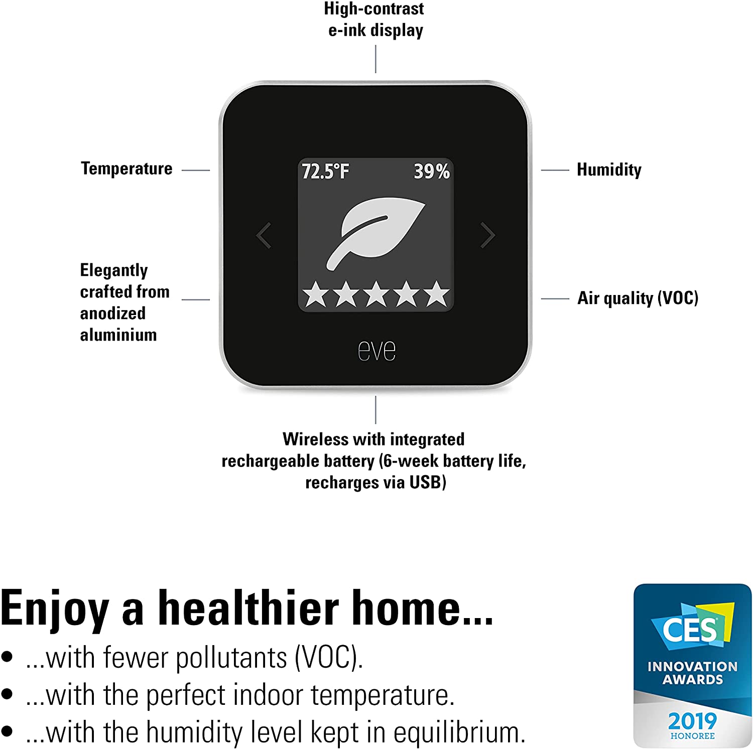Eve Room - Indoor air Quality Sensor to Monitor air Quality (VOC), Temperature & Humidity, Apple HomeKit Technology, Bluetooth, - Image 2