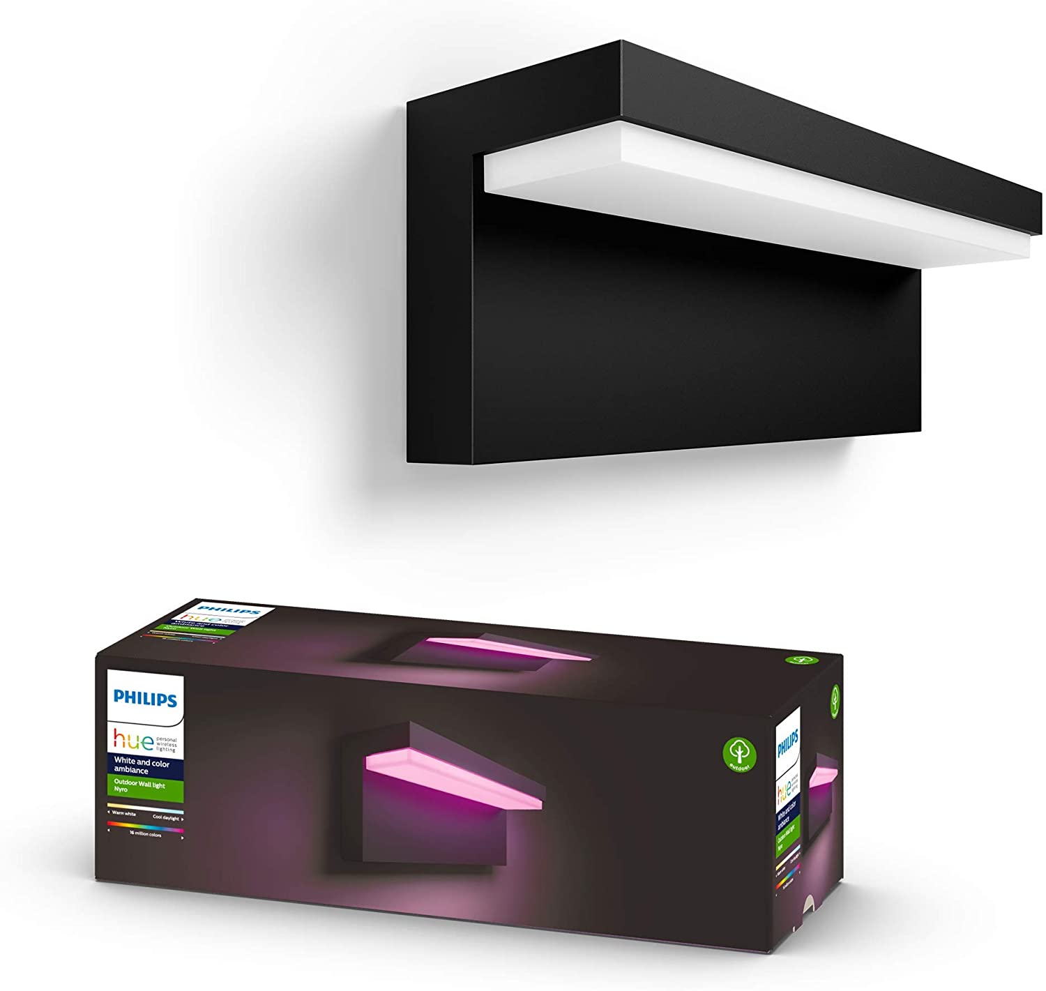 Philips Hue Nyro White and Colour Ambiance LED Smart Outdoor Wall Light for Garden, Patio