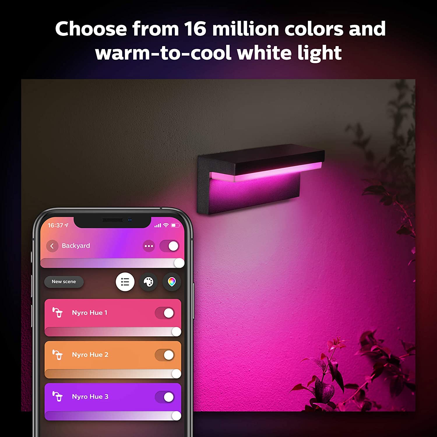 Philips Hue Nyro White and Colour Ambiance LED Smart Outdoor Wall Light for Garden, Patio - Image 4