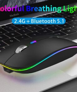 Wireless Bluetooth Mouse, LED Slim Dual Mode (Bluetooth 5.1 + USB) 2.4GHz Rechargeable (Matte Black)