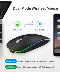 Alternative view of Wireless Bluetooth Mouse, LED Slim Dual Mode (Bluetooth 5.1 + USB) 2.4GHz Rechargeable (Matte Black)