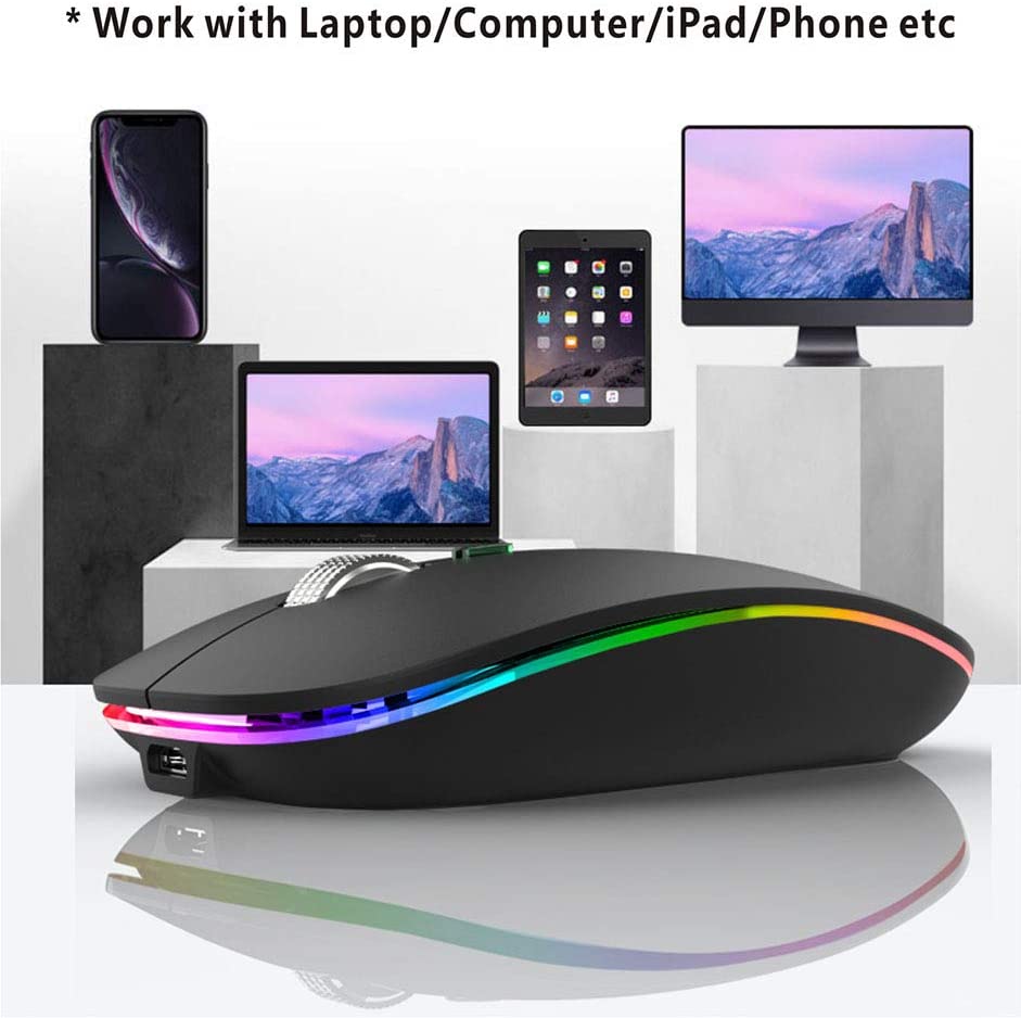 Wireless Bluetooth Mouse, LED Slim Dual Mode (Bluetooth 5.1 + USB) 2.4GHz Rechargeable (Matte Black) - Image 5
