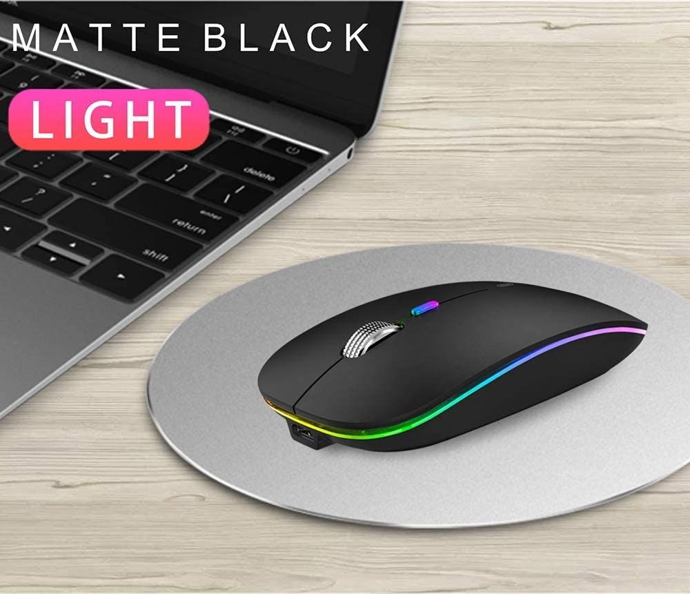 Wireless Bluetooth Mouse, LED Slim Dual Mode (Bluetooth 5.1 + USB) 2.4GHz Rechargeable (Matte Black) - Image 4
