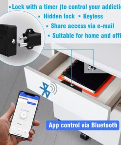 Habit Control Hidden Cabinet Lock for Adults, Timed Lock Box, Invisible Bluetooth Desk Drawer Lock with a Timer, Smart Keyless Liquor Cabinet with Lock, Medicine Lock Box for Safe Medication Storage